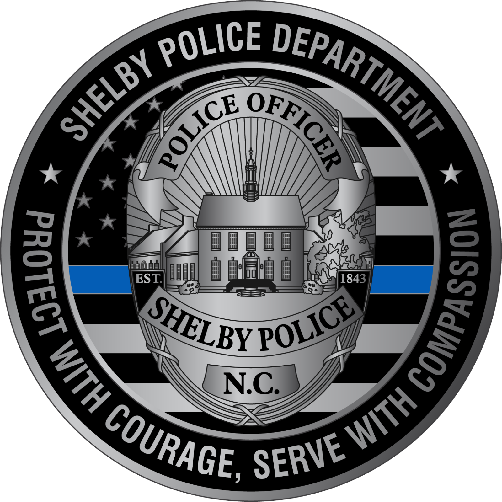 C-216689 Shelby Police Department Badge and Patch Coin North Carolina MC AR Front